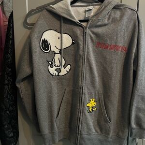 Women size Large Peanuts Gray Hoodie with Snoopy and Woodstock